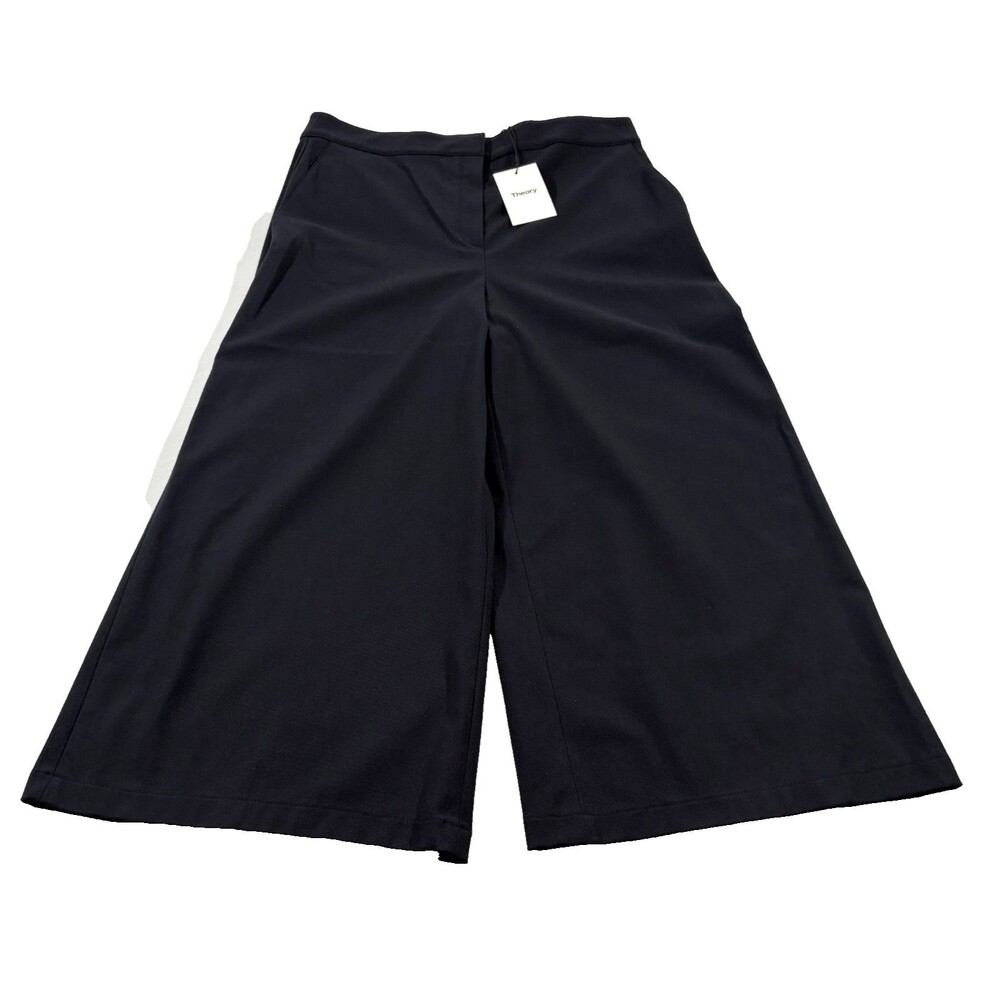 Theory Womens Wide Leg Crop Pants Neoteric Twill Navy Cotton Blend Sz 12 NWT